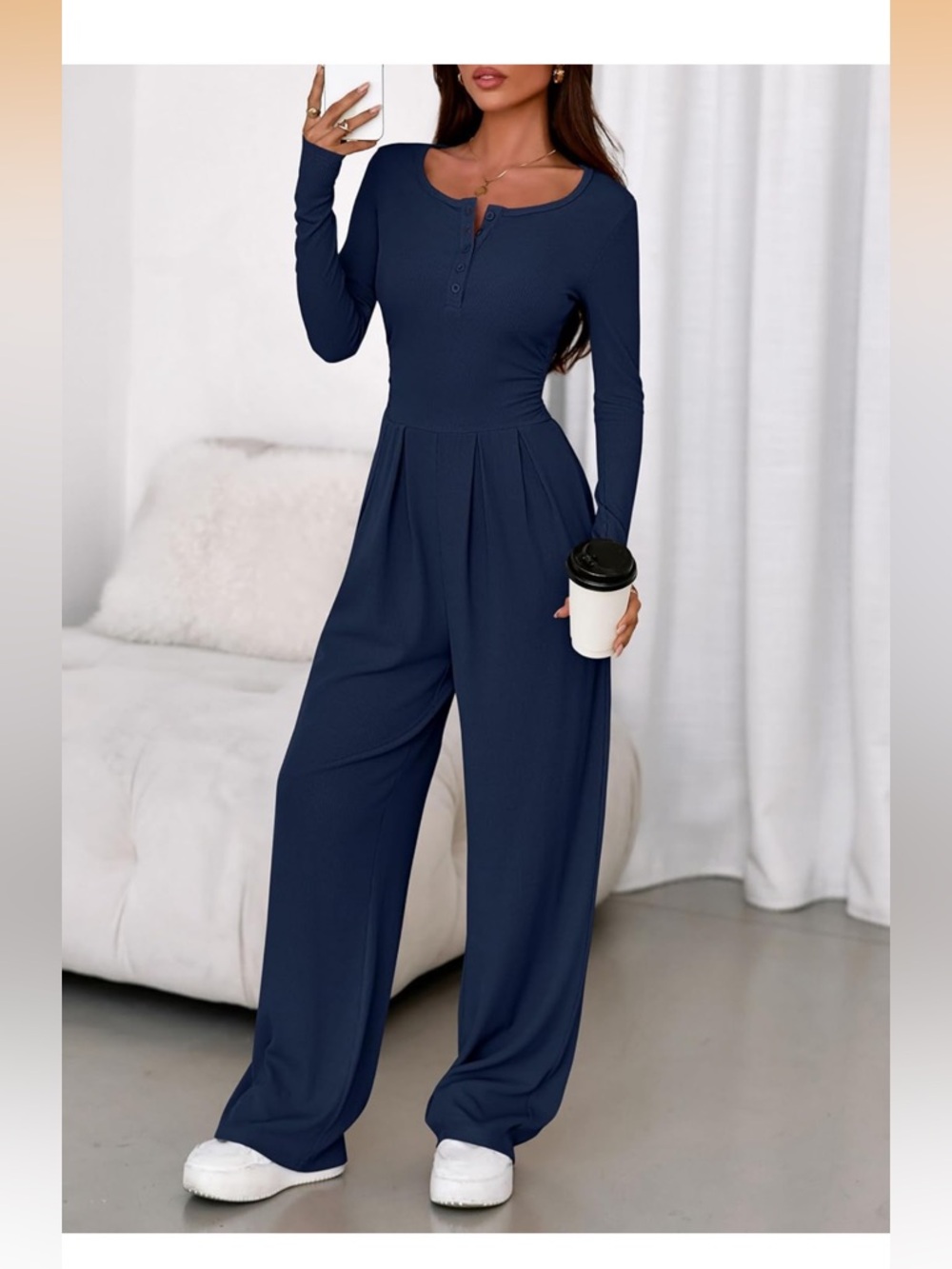PRETTYGARDEN Jumpsuits One Piece Outfits Long Sleeve Wide Leg Pants Romper